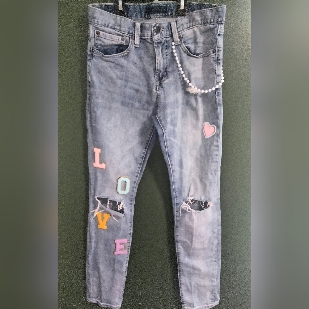 Custom 1 of 1 Embellished Aeropostale Love Jeans - Upcycled - Denim love